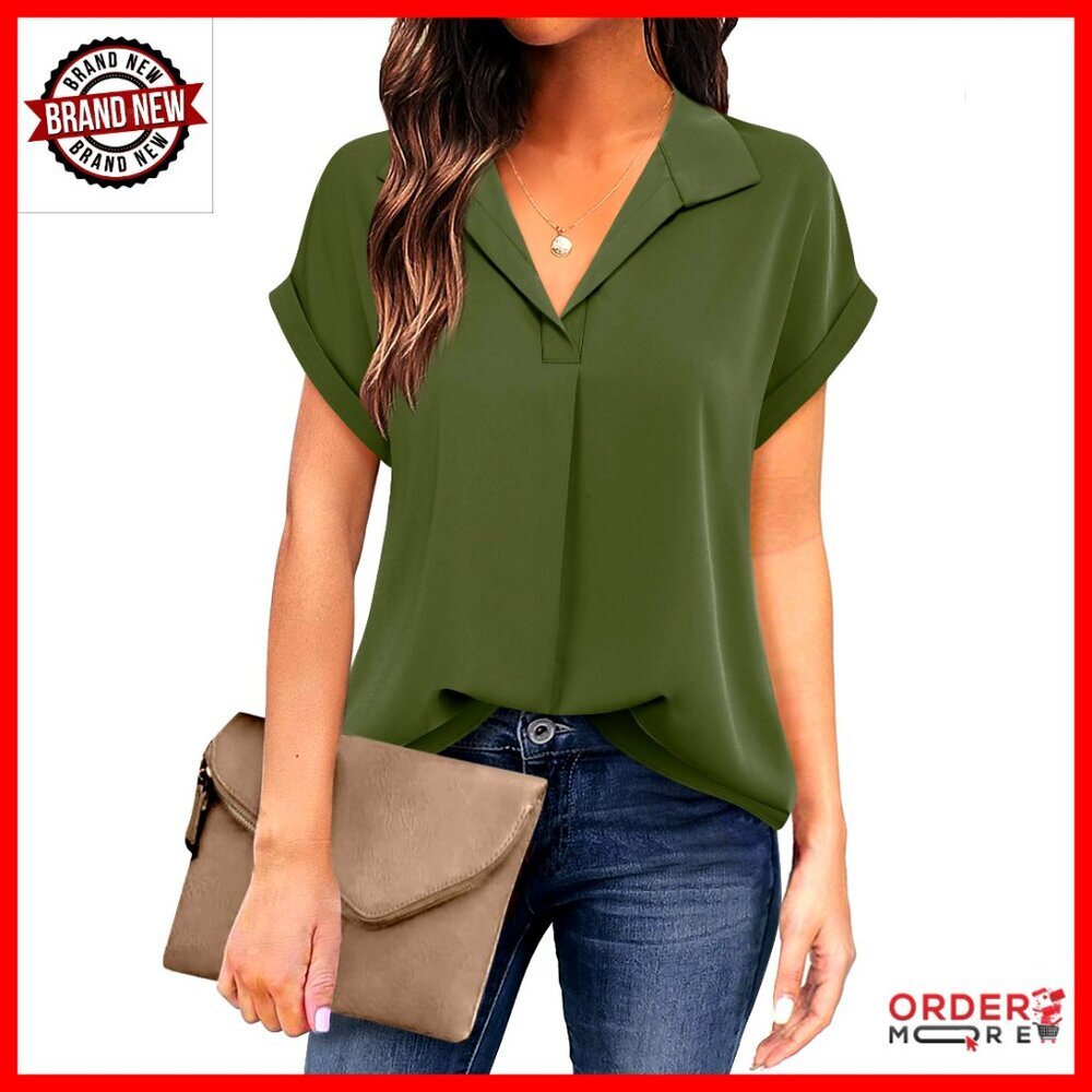 Short Sleeve Chiffon Blouse Office Business Attire Collared Shirt